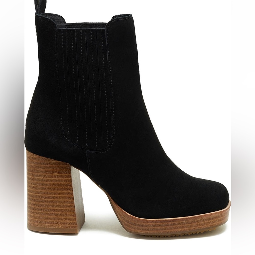 NIB Kelsi Dagger Brooklyn Racers black suede boots platform block heel size 6 - Picture 2 of 8